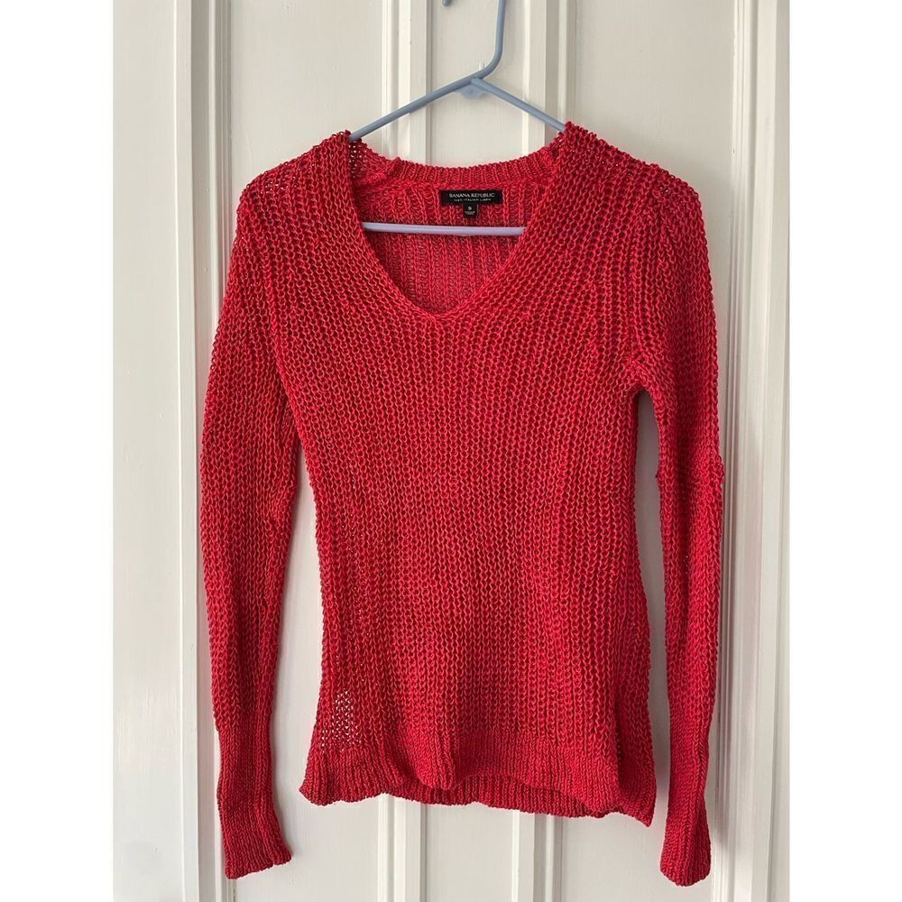 Banana republic loose knit Italian linen red v-neck summer sweater S